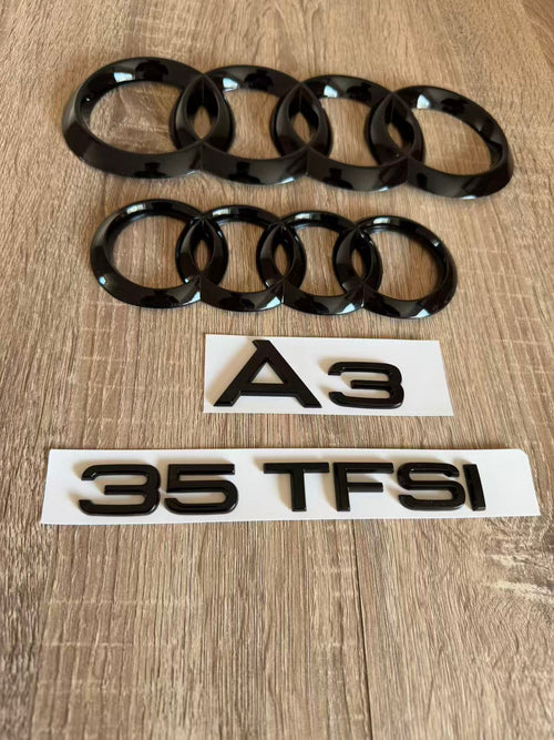 Gloss Black Audi A3 35 TFSI Ring Emblem Badge Set (2013-2020 Sedan)