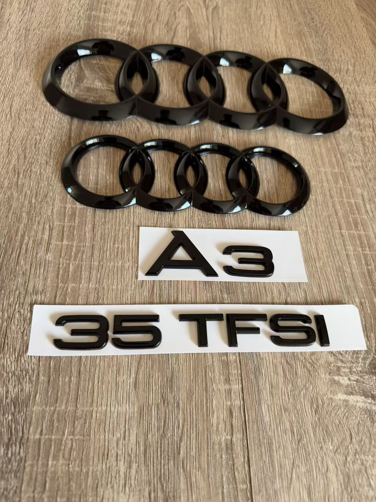 Gloss Black Audi A3 35 TFSI Ring Emblem Badge Set (2013-2020 Hatch)