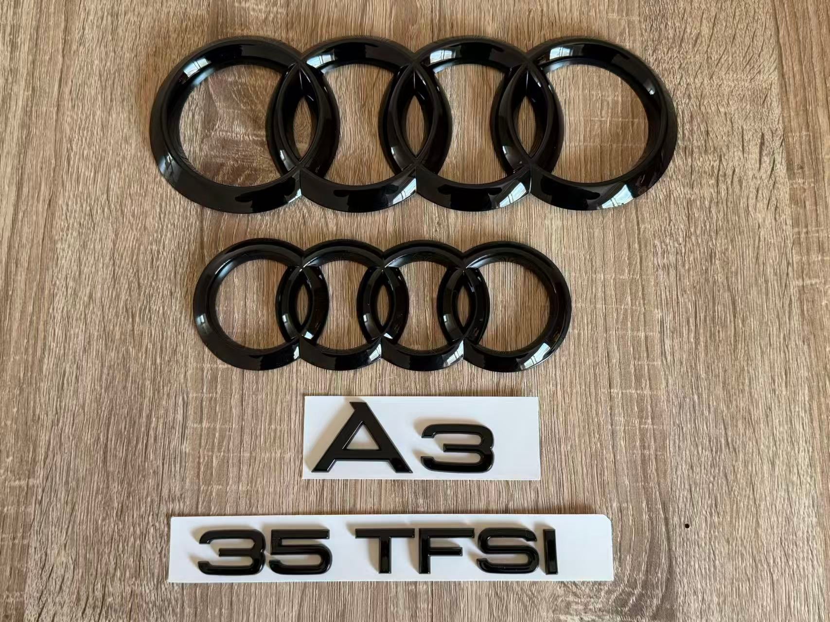 Gloss Black Audi A3 35 TFSI Ring Emblem Badge Set (2013-2020 Hatch)