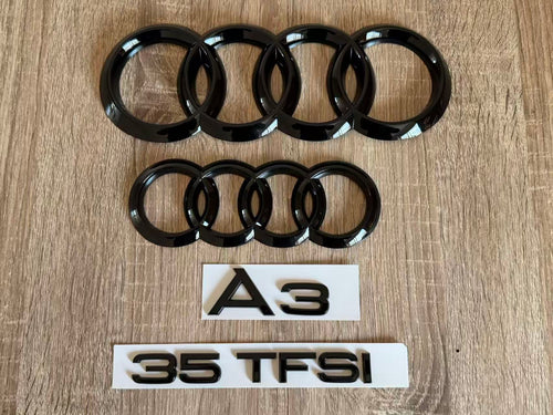 Gloss Black Audi A3 35 TFSI Ring Emblem Badge Set (2013-2020 Hatch)