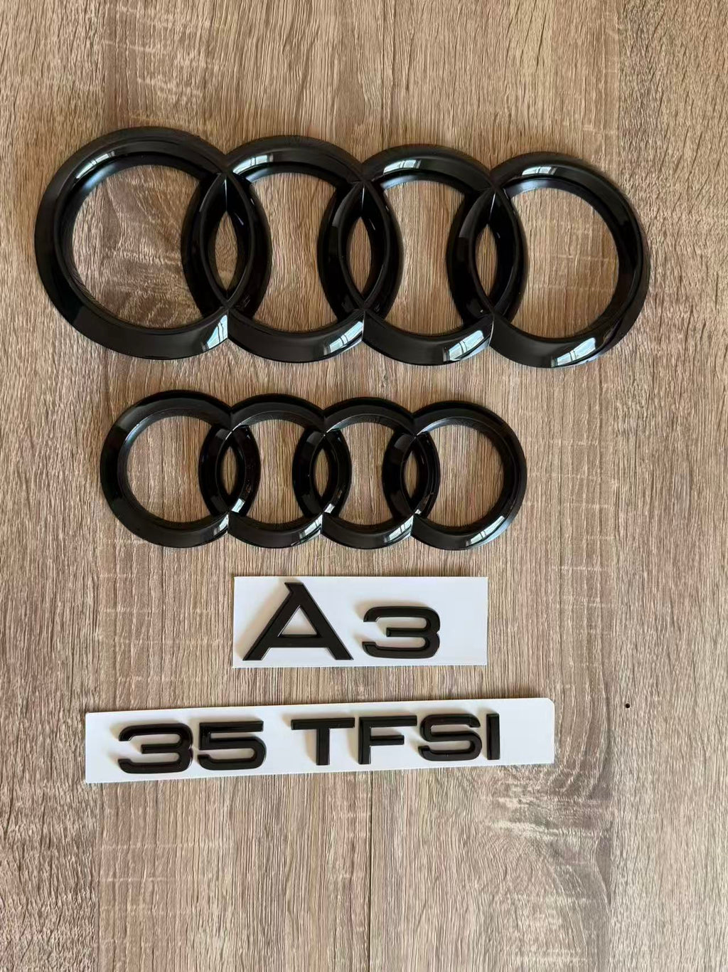 Gloss Black Audi A3 35 TFSI Ring Emblem Badge Set (2013-2020 Hatch)