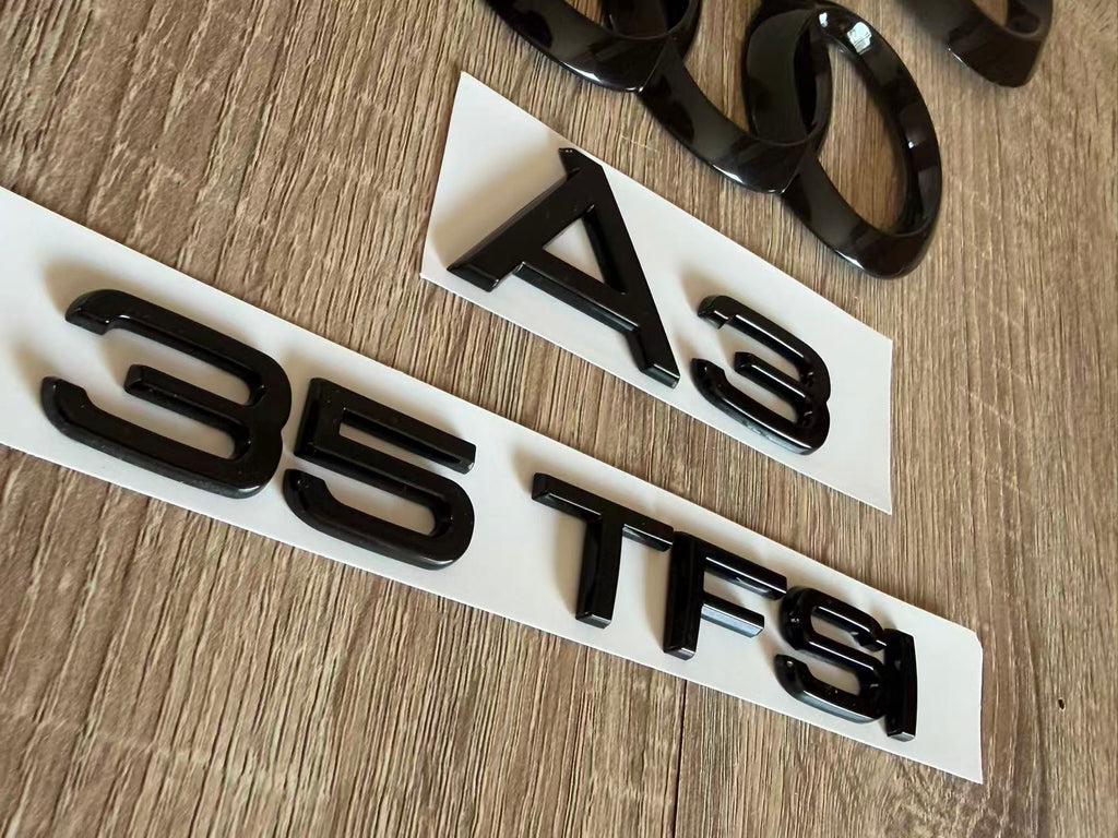 Gloss Black Audi A3 35 TFSI Ring Emblem Badge Set (2013-2020 Sedan)