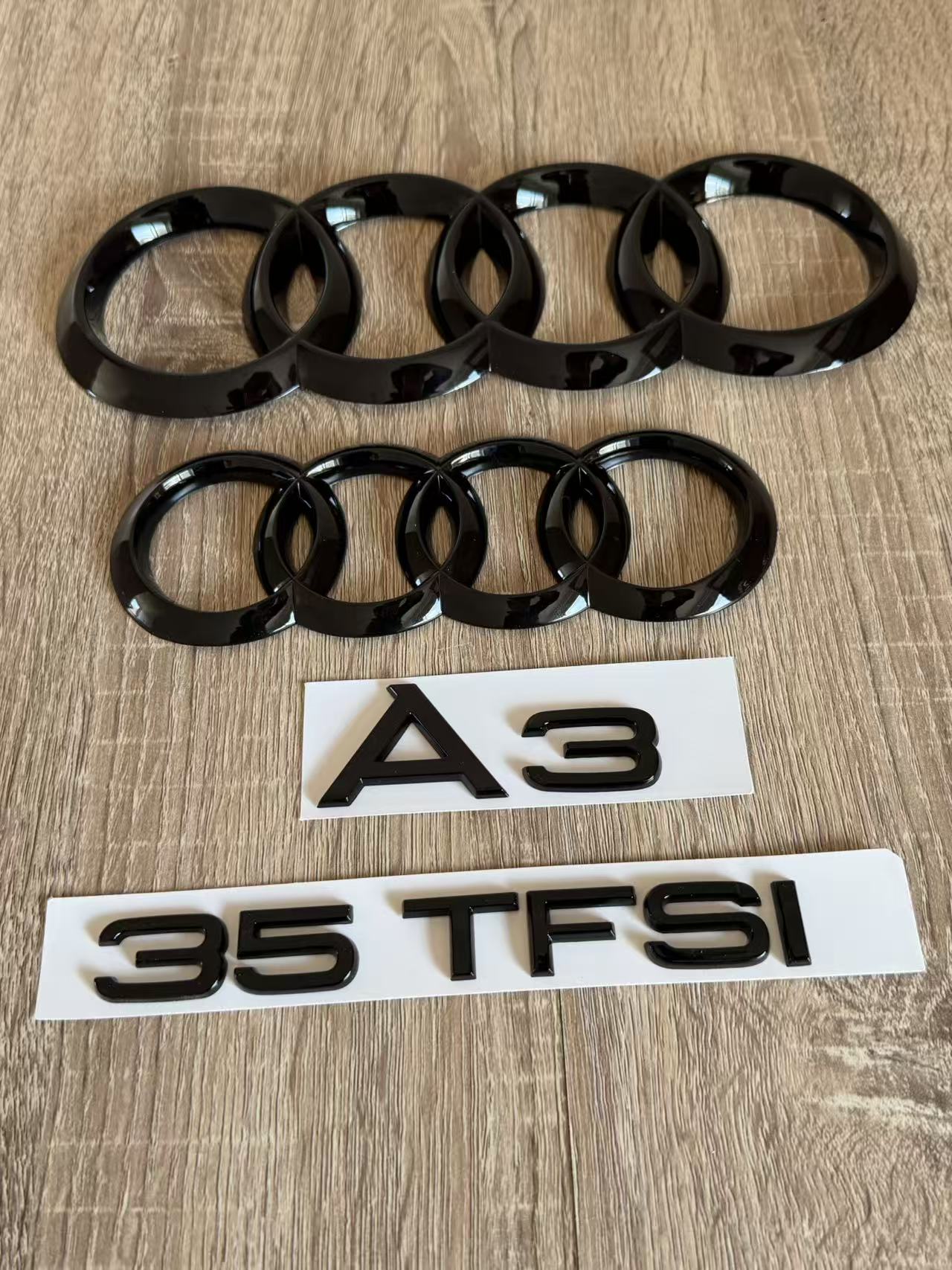 Gloss Black Audi A3 35 TFSI Ring Emblem Badge Set (2013-2020 Hatch)