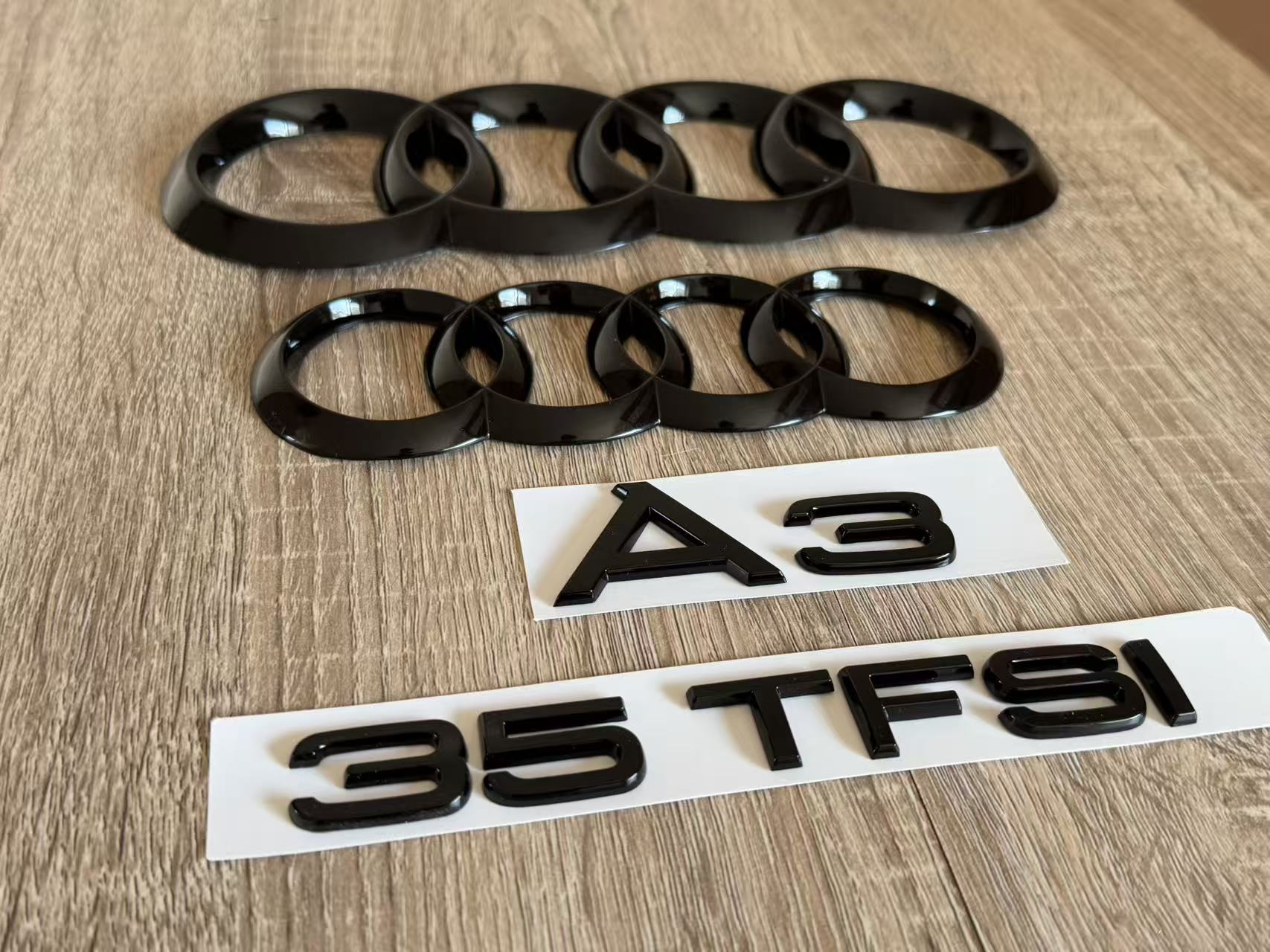 Gloss Black Audi A3 35 TFSI Ring Emblem Badge Set (2013-2020 Sedan)