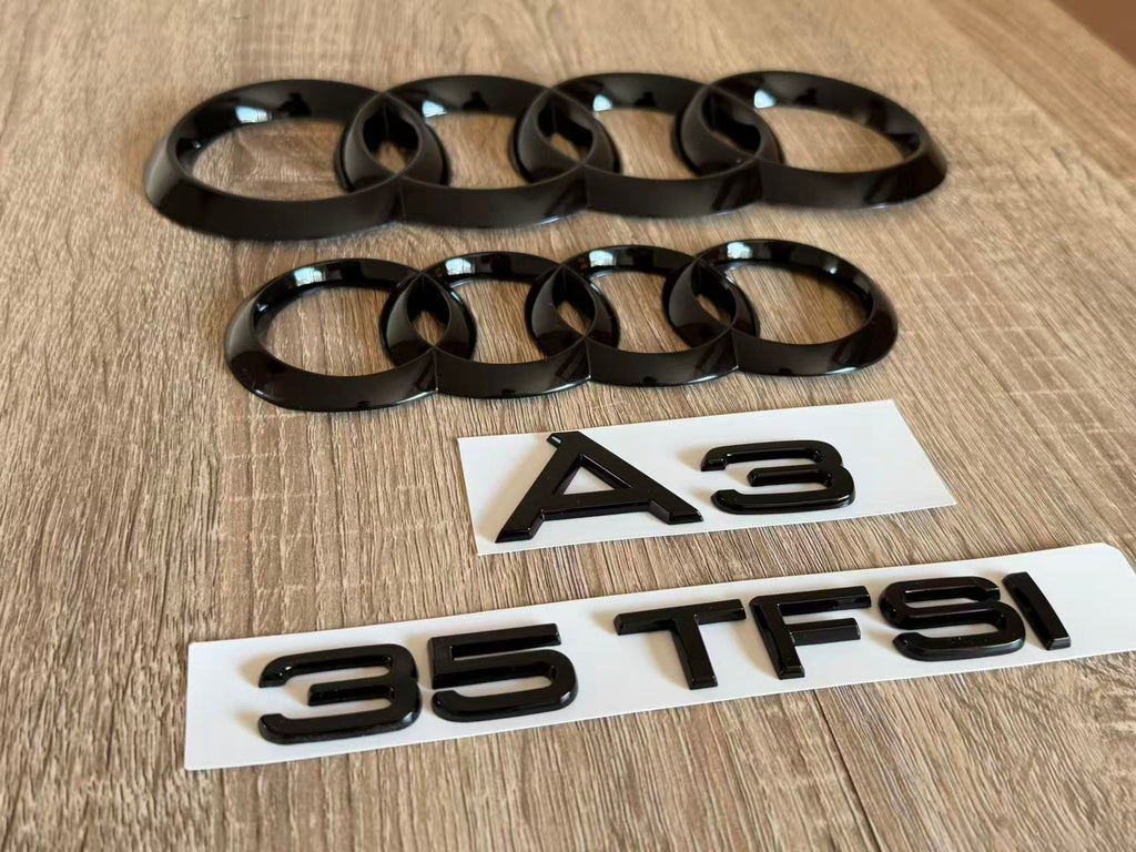 Gloss Black Audi A3 35 TFSI Ring Emblem Badge Set (2013-2020 Hatch)