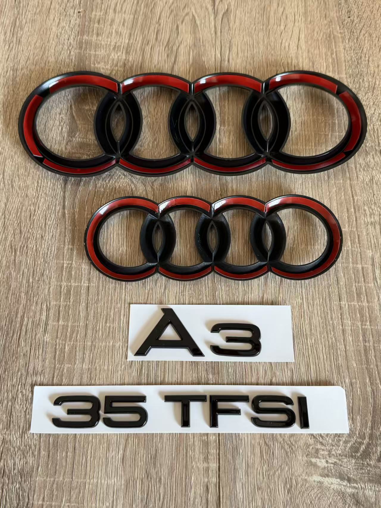 Gloss Black Audi A3 35 TFSI Ring Emblem Badge Set (2013-2020 Sedan)