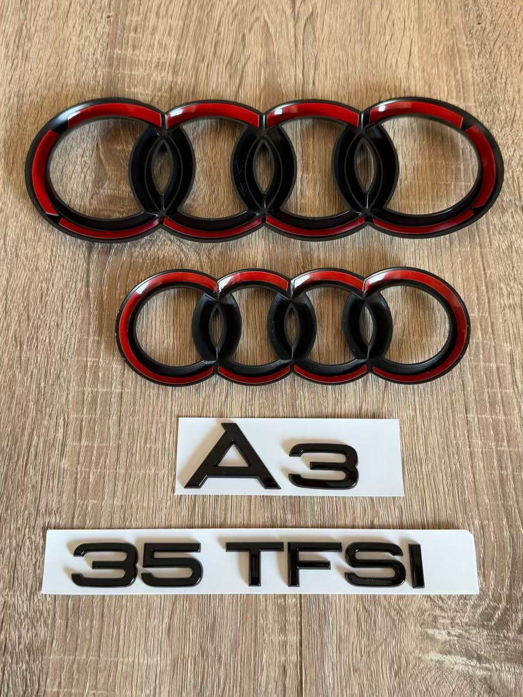 Gloss Black Audi A3 35 TFSI Ring Emblem Badge Set (2013-2020 Hatch)