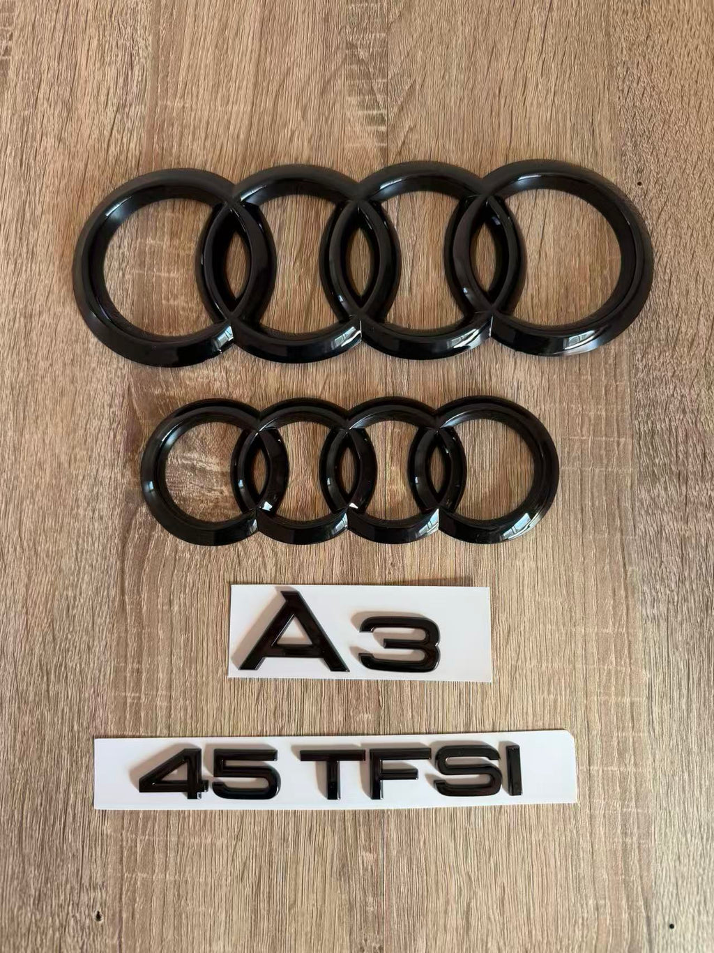 Gloss Black Audi A3 45 TFSI Ring Emblem Badge Set (2013-2020 Hatch)