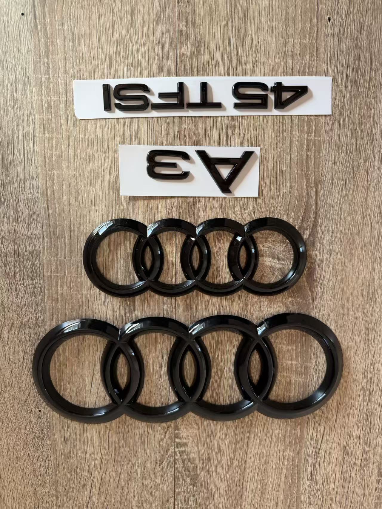 Gloss Black Audi A3 45 TFSI Ring Emblem Badge Set (2013-2020 Hatch)