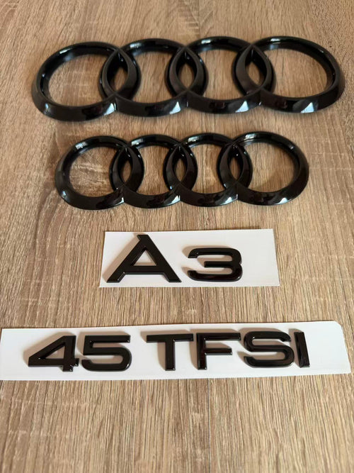 Gloss Black Audi A3 45 TFSI Ring Emblem Badge Set (2013-2020 Hatch)