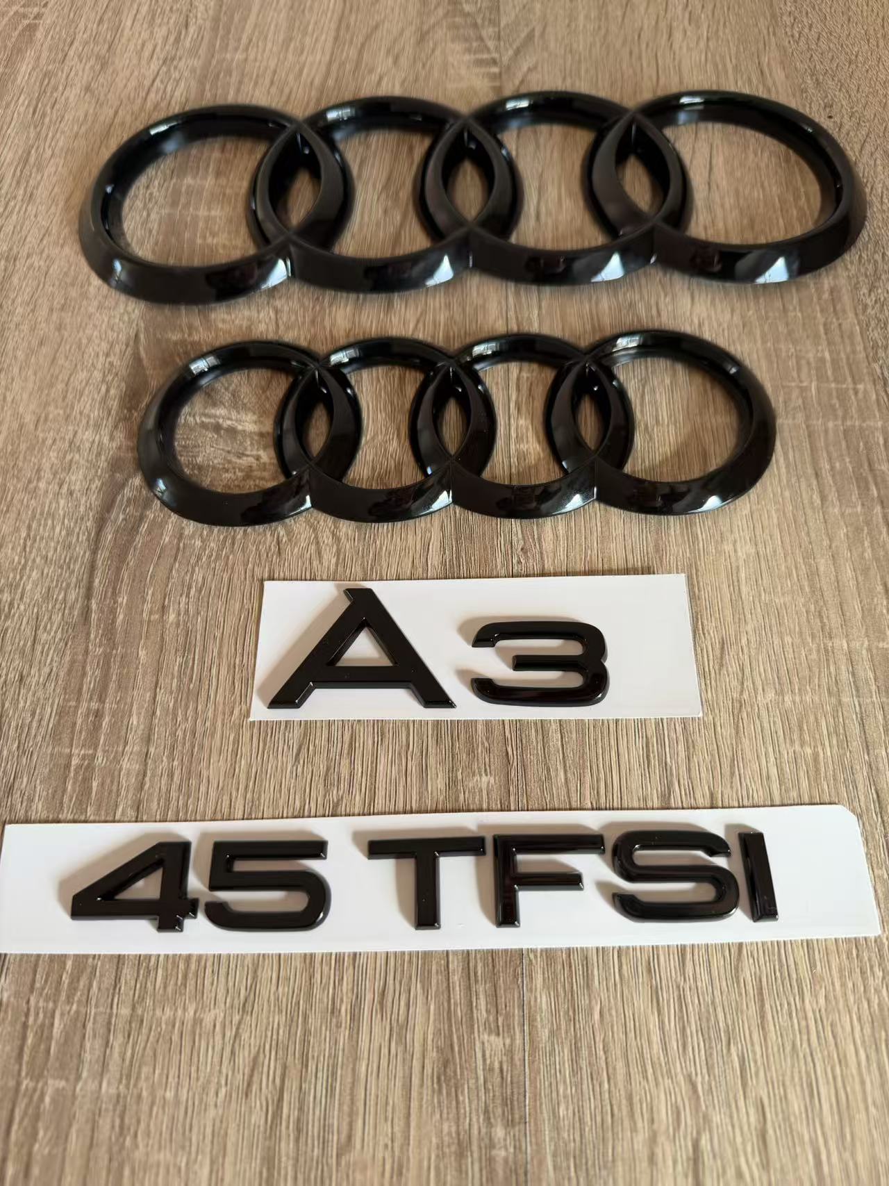 Gloss Black Audi A3 45 TFSI Ring Emblem Badge Set (2013-2020 Sedan)