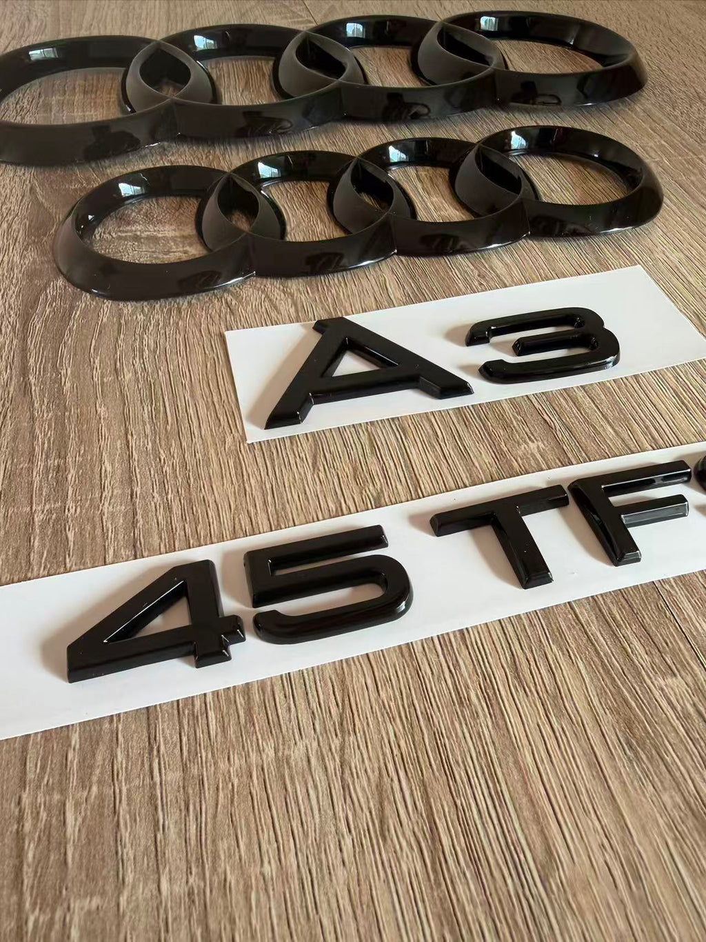 Gloss Black Audi A3 45 TFSI Ring Emblem Badge Set (2013-2020 Sedan)