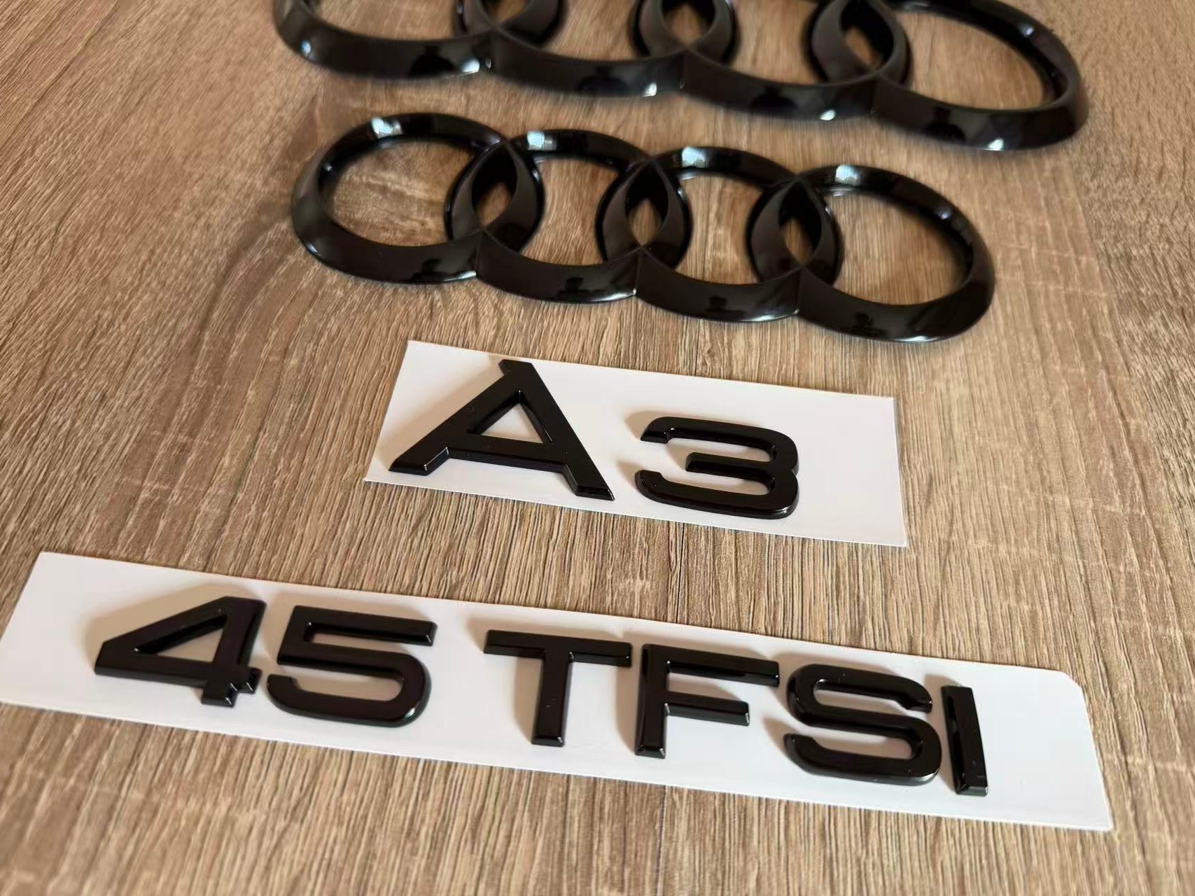 Gloss Black Audi A3 45 TFSI Ring Emblem Badge Set (2013-2020 Hatch)