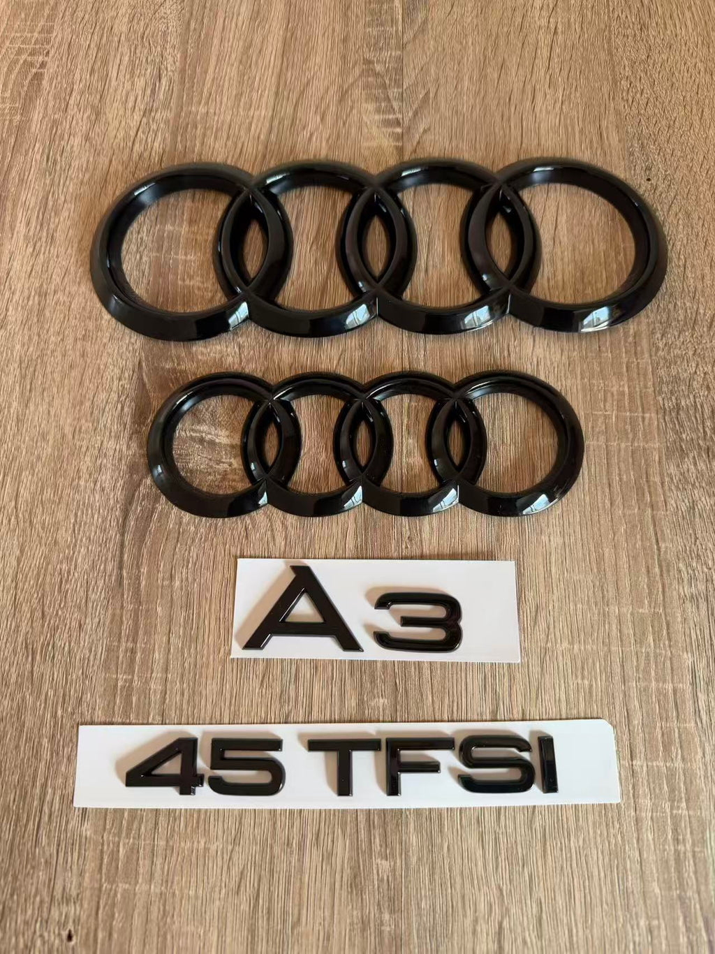 Gloss Black Audi A3 45 TFSI Ring Emblem Badge Set (2013-2020 Hatch)