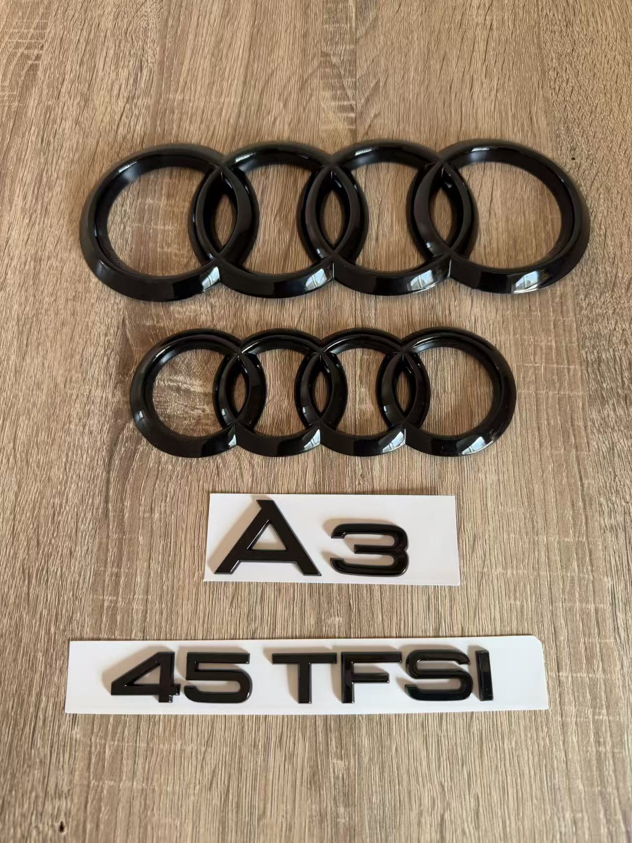 Gloss Black Audi A3 45 TFSI Ring Emblem Badge Set (2013-2020 Hatch)