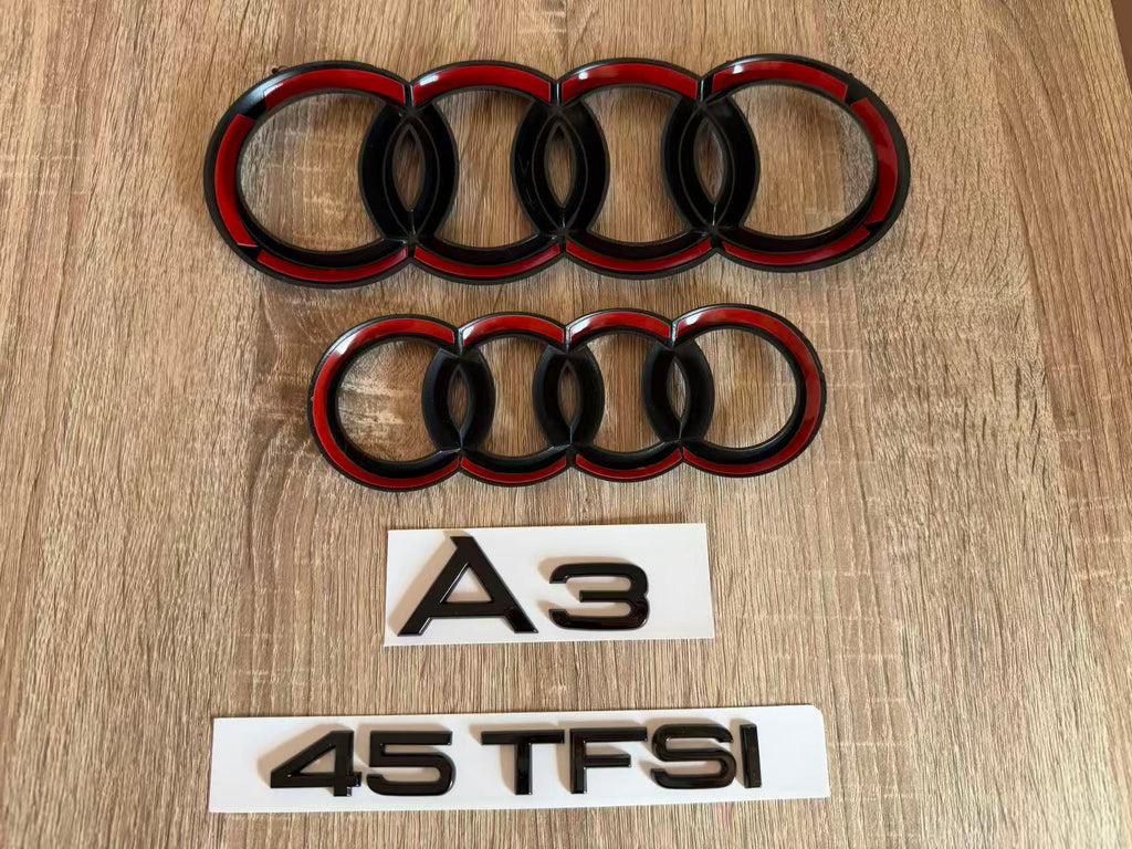 Gloss Black Audi A3 45 TFSI Ring Emblem Badge Set (2013-2020 Hatch)