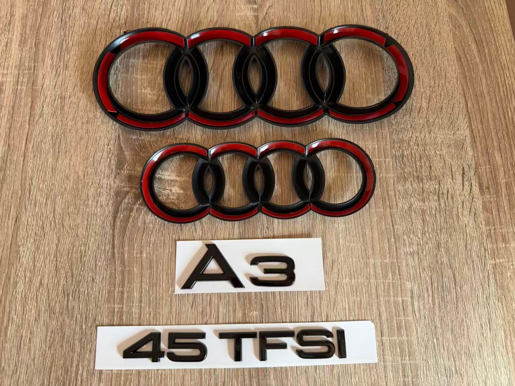 Gloss Black Audi A3 45 TFSI Ring Emblem Badge Set (2013-2020 Hatch)