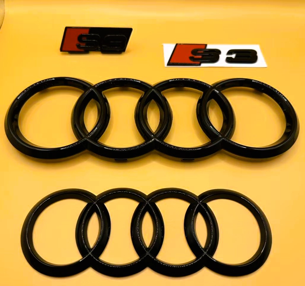 Gloss Black Audi S3 Rings Grill Mesh Emblem Badge Set 8V 2013-2020