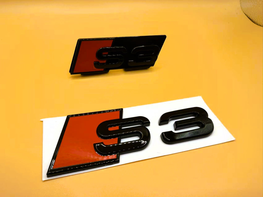 Gloss Black Audi S3 Rings Grill Mesh Emblem Badge Set 8V 2013-2020