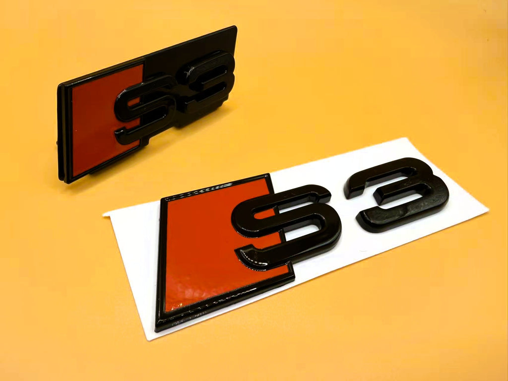 Gloss Black Audi S3 Rings Grill Mesh Emblem Badge Set 8V 2013-2020