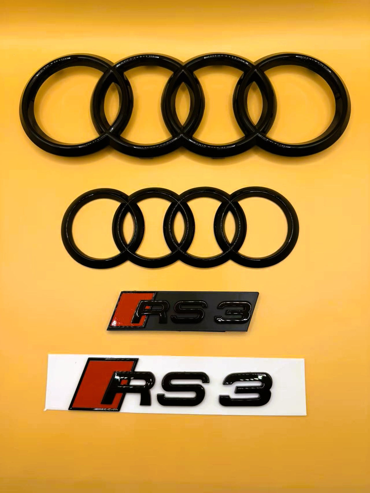 Gloss Black Audi RS3 Rings Grill Mesh Emblem Badge Set 8V 2013-2020