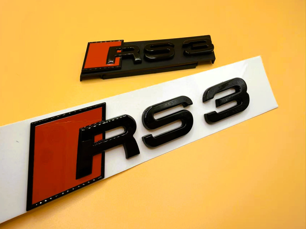 Gloss Black Audi RS3 Rings Grill Mesh Emblem Badge Set 8V 2013-2020