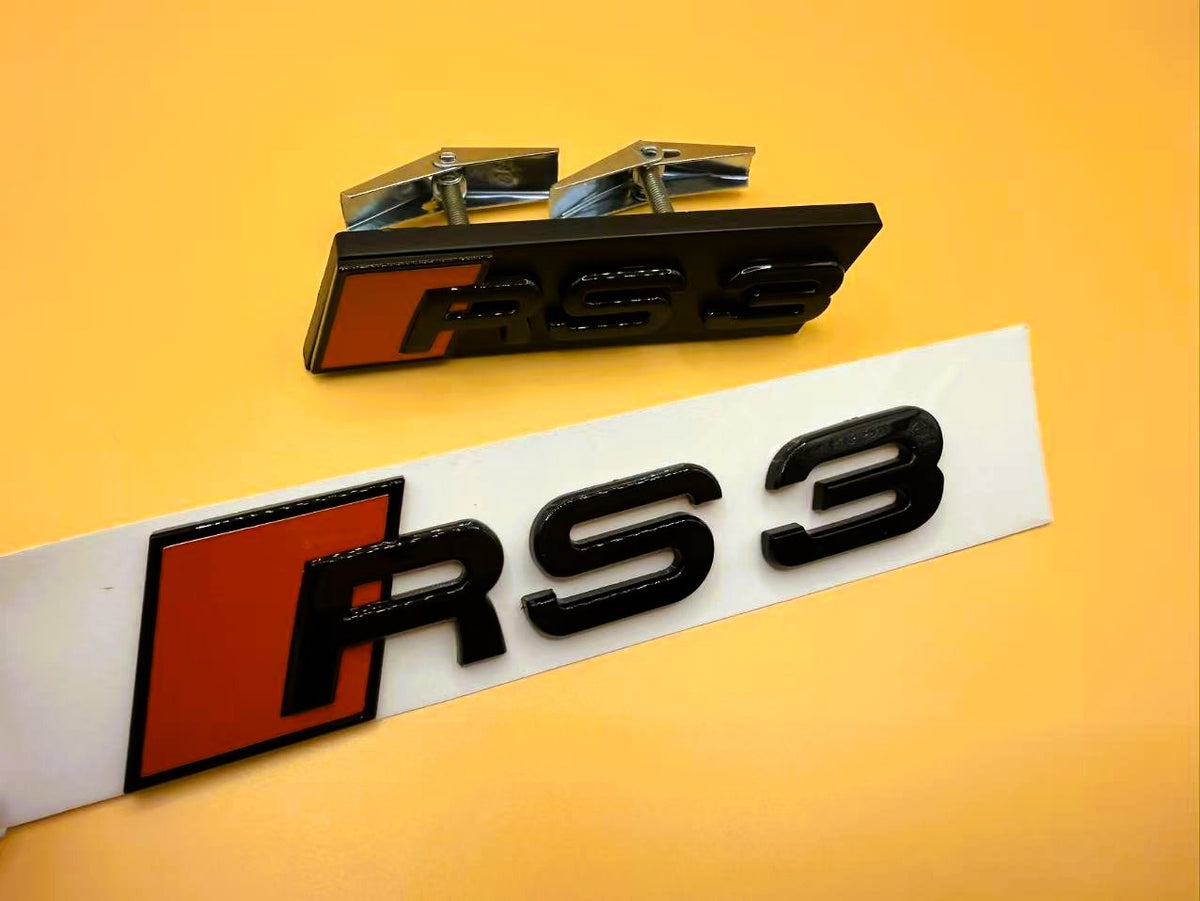 Gloss Black Audi RS3 Rings Grill Mesh Emblem Badge Set 8V 2013-2020
