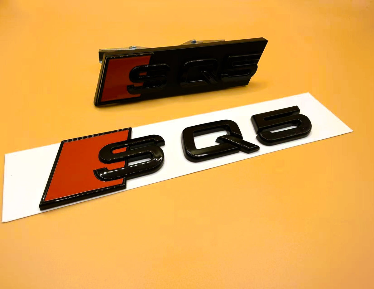 Gloss Black Audi SQ5 Rings Grill and Trunk Emblem Badge Set (2021-2024)