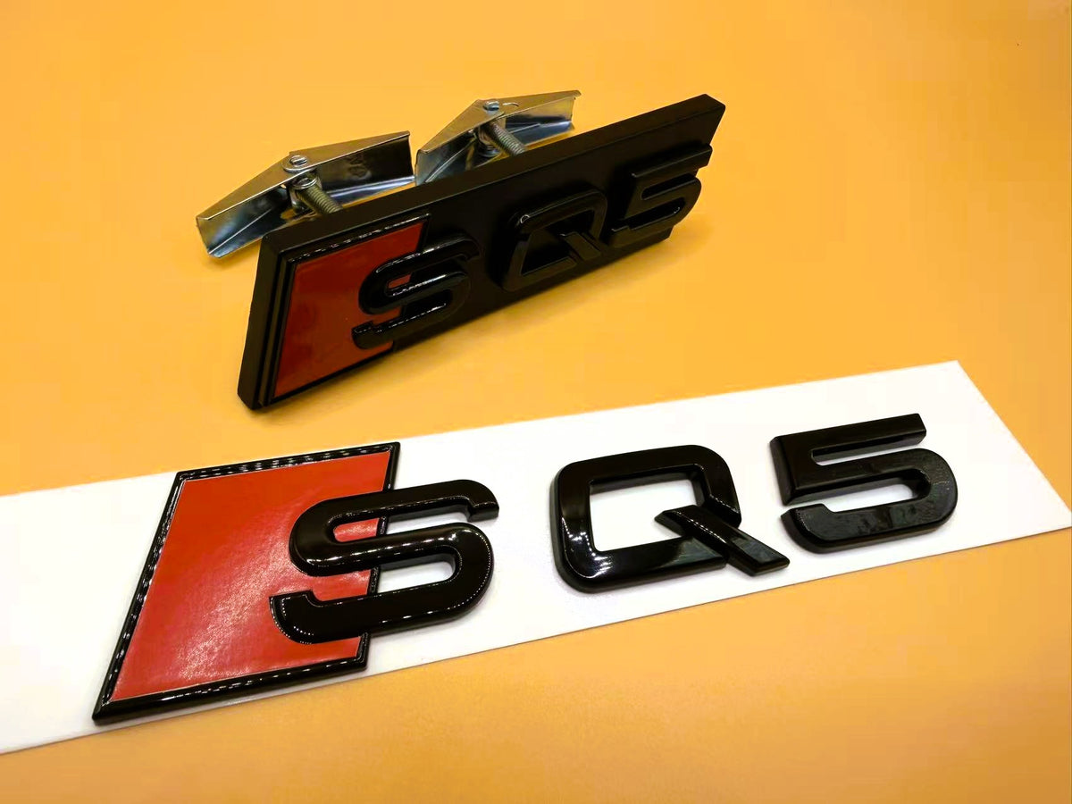 Gloss Black Audi SQ5 Rings Grill and Trunk Emblem Badge Set (2021-2024)