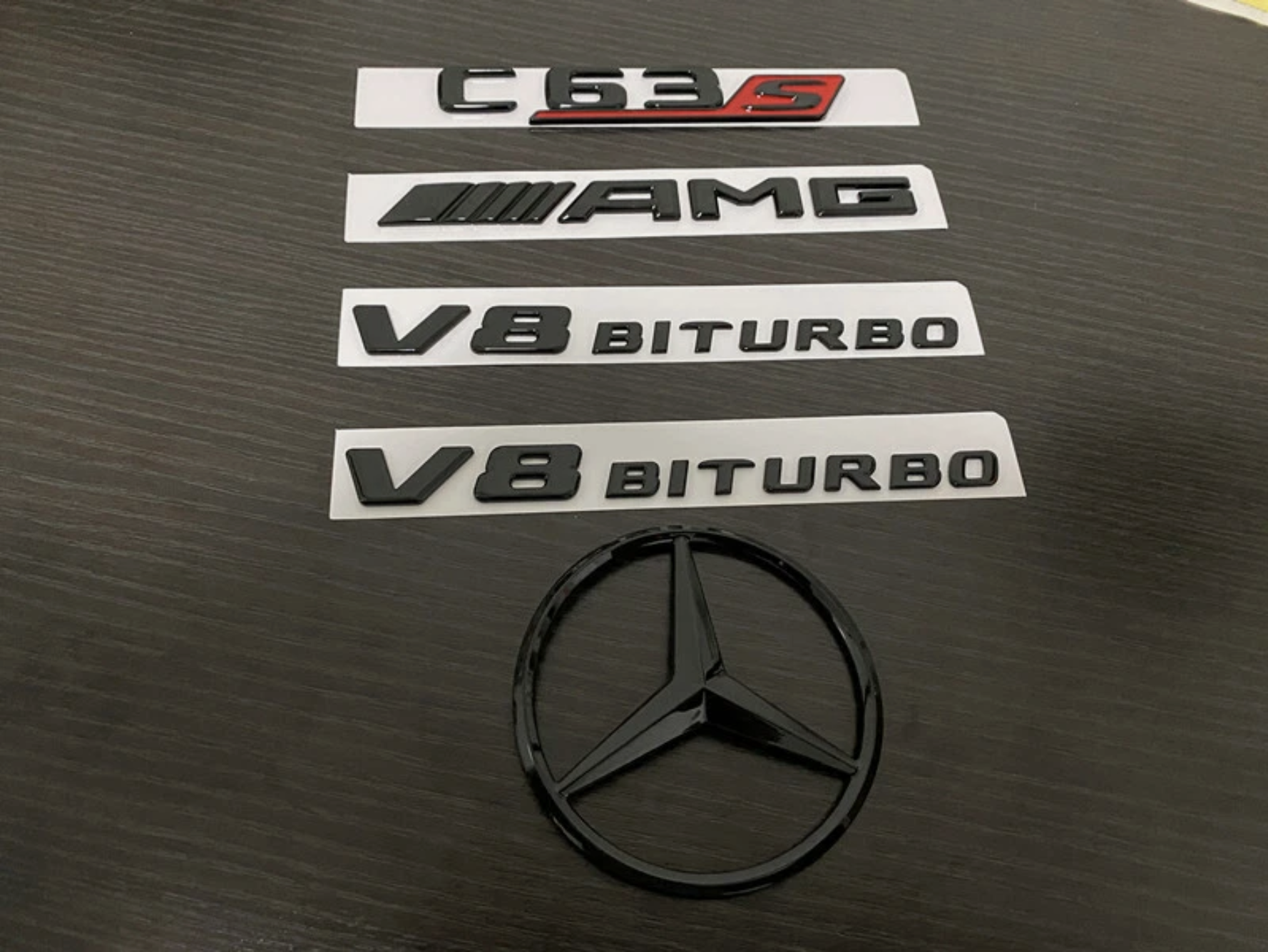Gloss Black COUPE C63S AMG V8 BITURBO Star PACKAGE Trunk Emblem Badge C63 C205