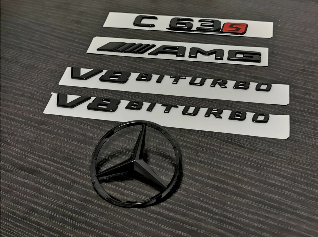 Gloss Black C63S AMG V8 BITURBO Star PACKAGE Trunk Emblem Badge C63 Sedan W205