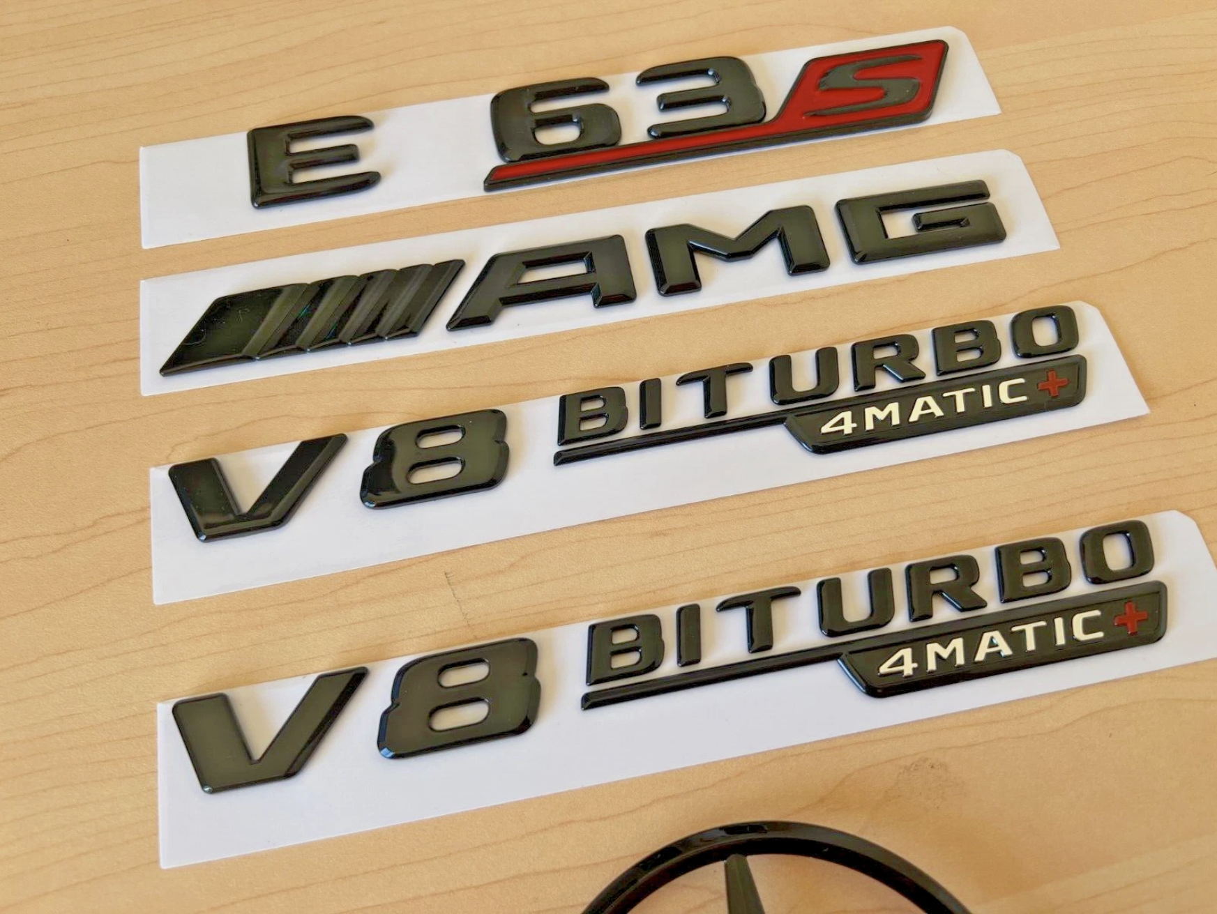 Gloss Black RED E63S AMG V8 BITURBO 4MATIC+ Star Trunk Emblem Badge W213 16-23