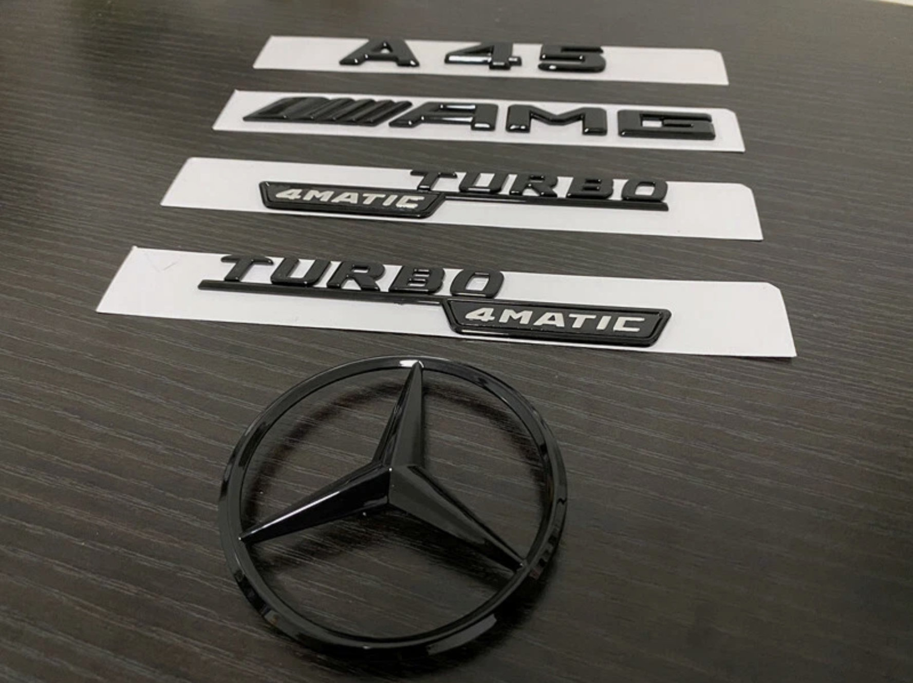 Gloss Black A45 AMG and Rear Star replacement PACKAGE Badge Sticker W176 2012-2018