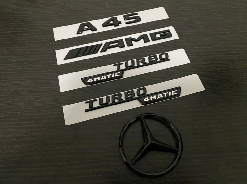 Gloss Black A45 AMG and Rear Star replacement PACKAGE Badge Sticker W176 2012-2018