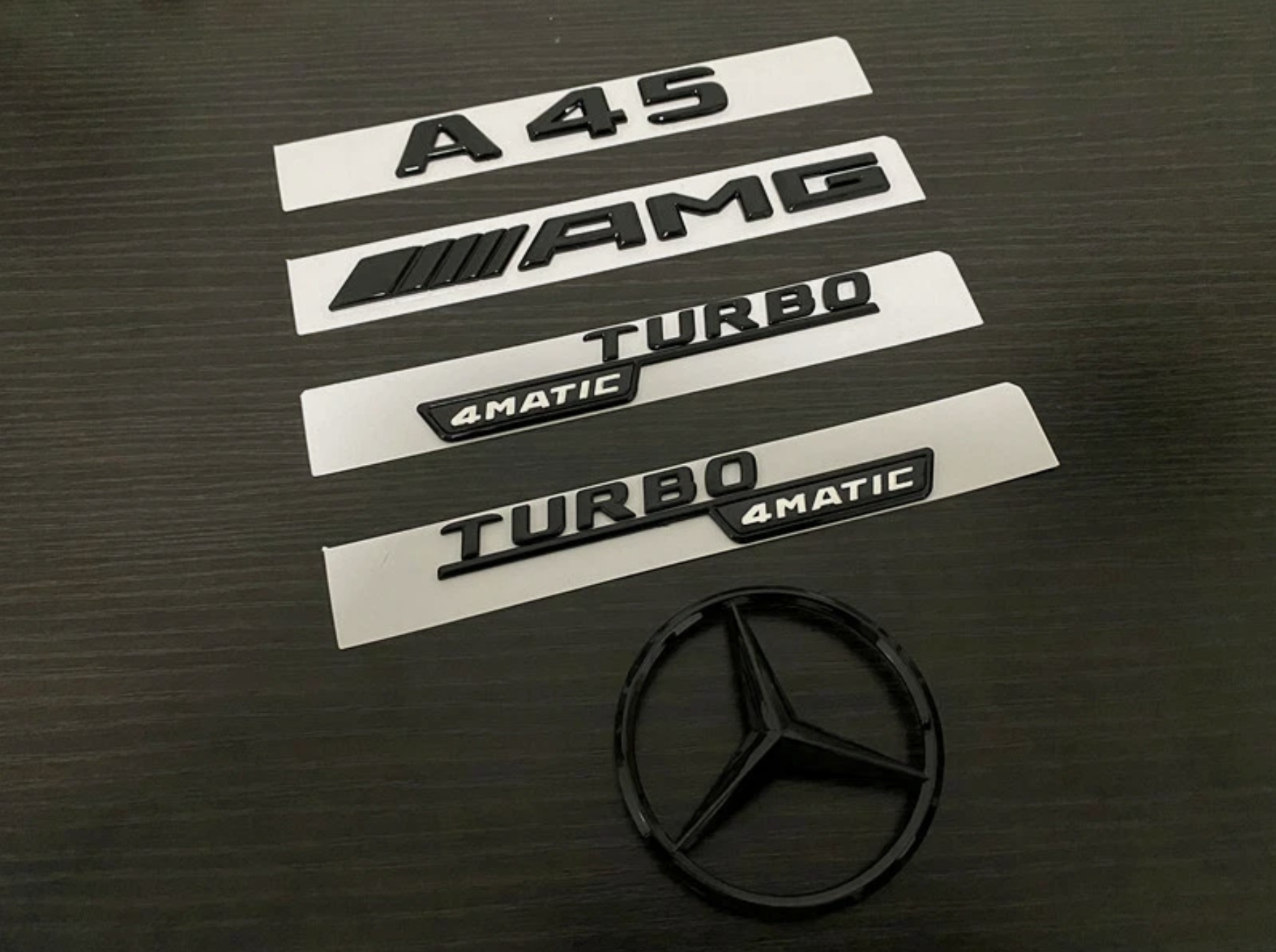 Gloss Black A45 AMG and Rear Star replacement PACKAGE Badge Sticker W176 2012-2018