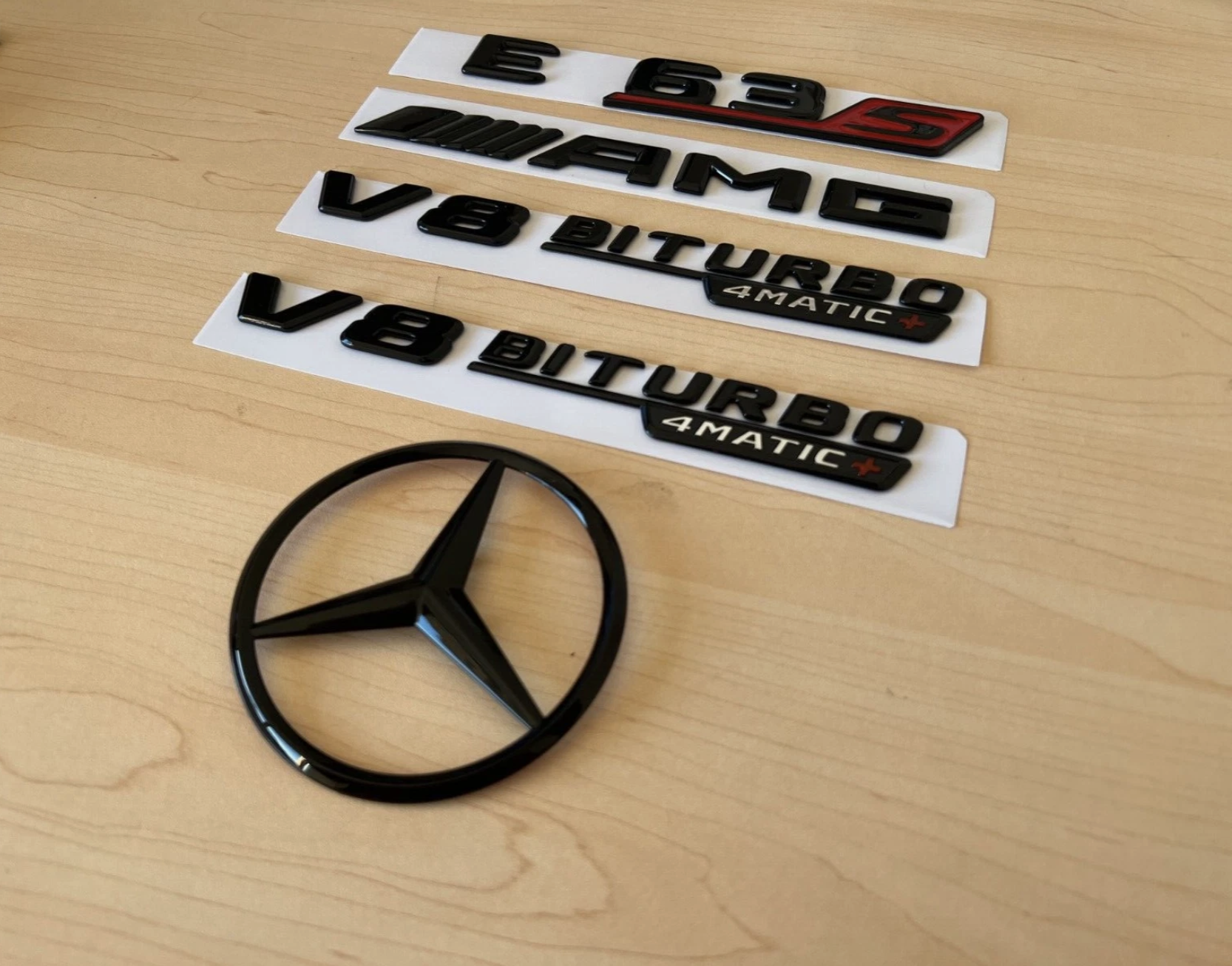 Gloss Black RED E63S AMG V8 BITURBO 4MATIC+ Star Trunk Emblem Badge W213 16-23