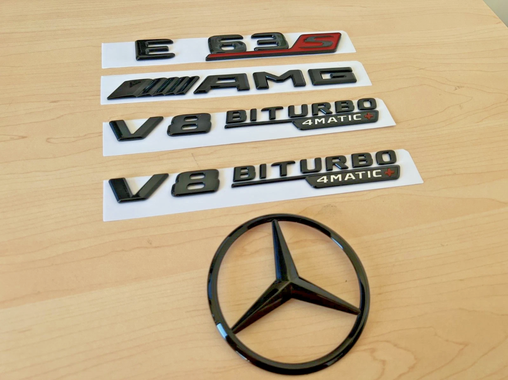 Gloss Black RED E63S AMG V8 BITURBO 4MATIC+ Star Trunk Emblem Badge W213 16-23