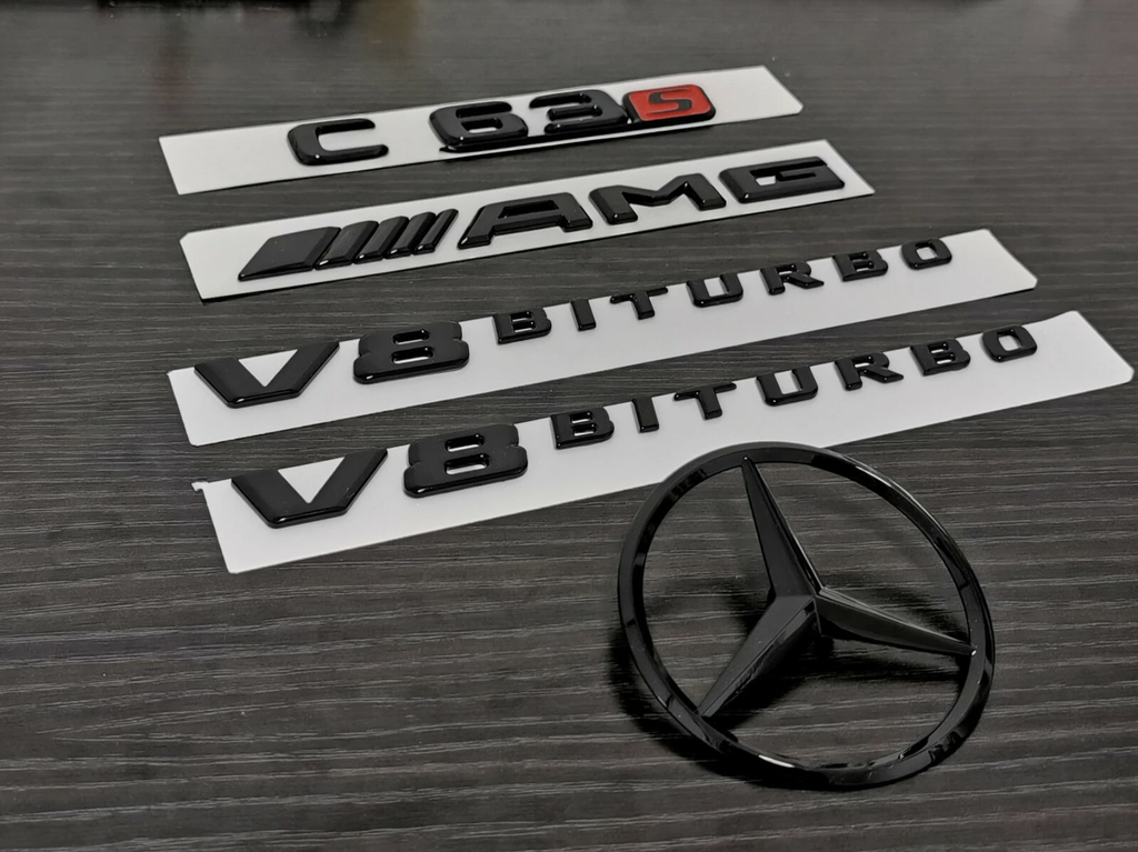 Gloss Black C63S AMG V8 BITURBO Star PACKAGE Trunk Emblem Badge C63 Sedan W205