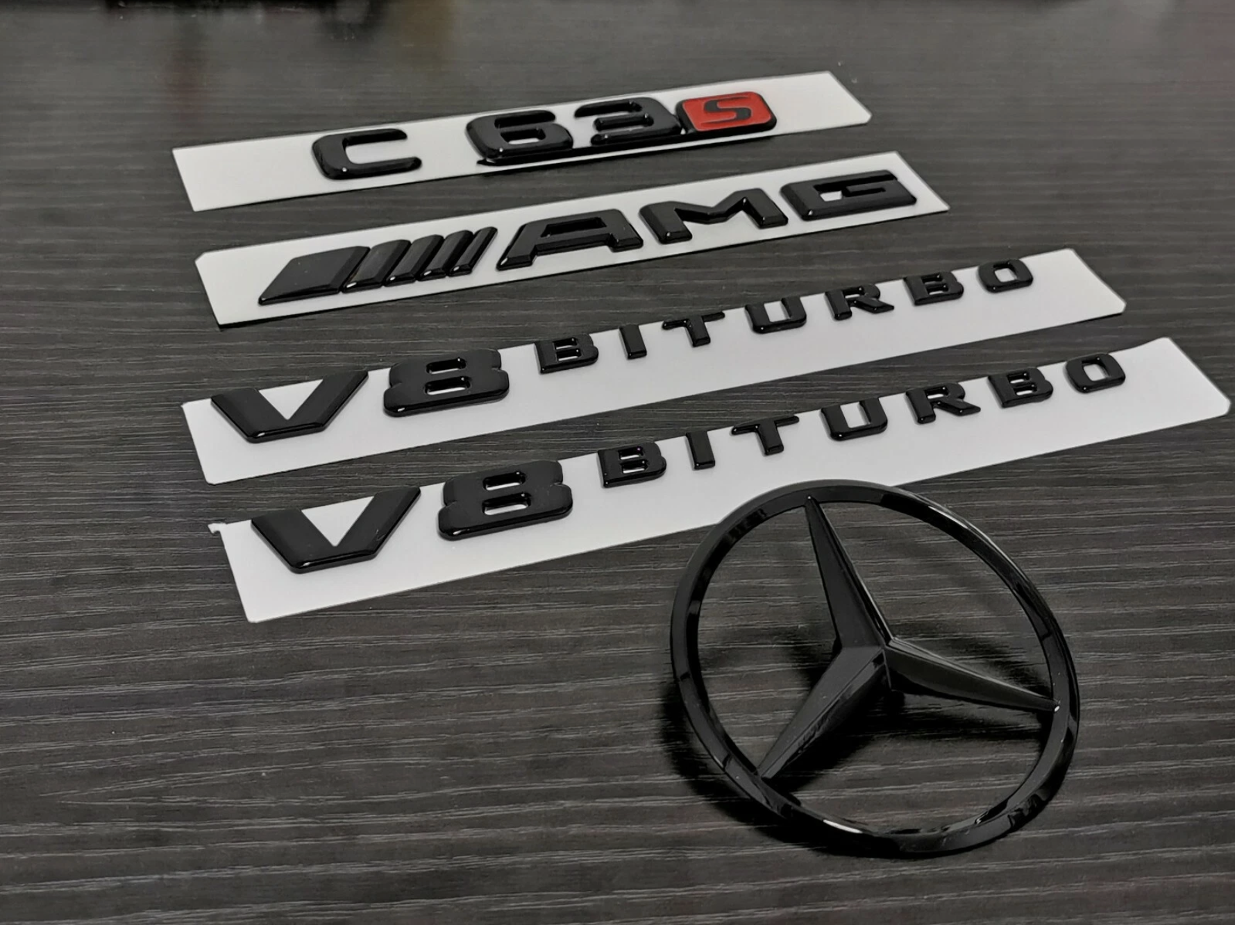 Gloss Black C63S AMG V8 BITURBO Star PACKAGE Trunk Emblem Badge C63 Sedan W205