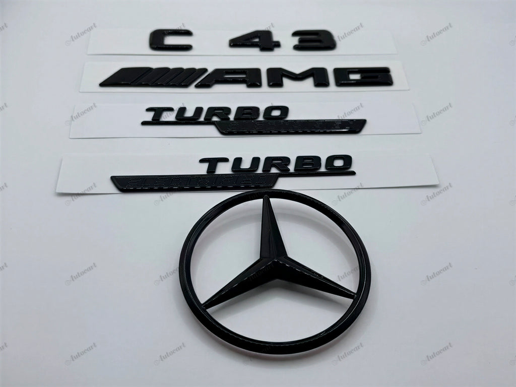 Gloss black C43 AMG Turbo Electrified star trunk emblem badge for W206 2023-2026