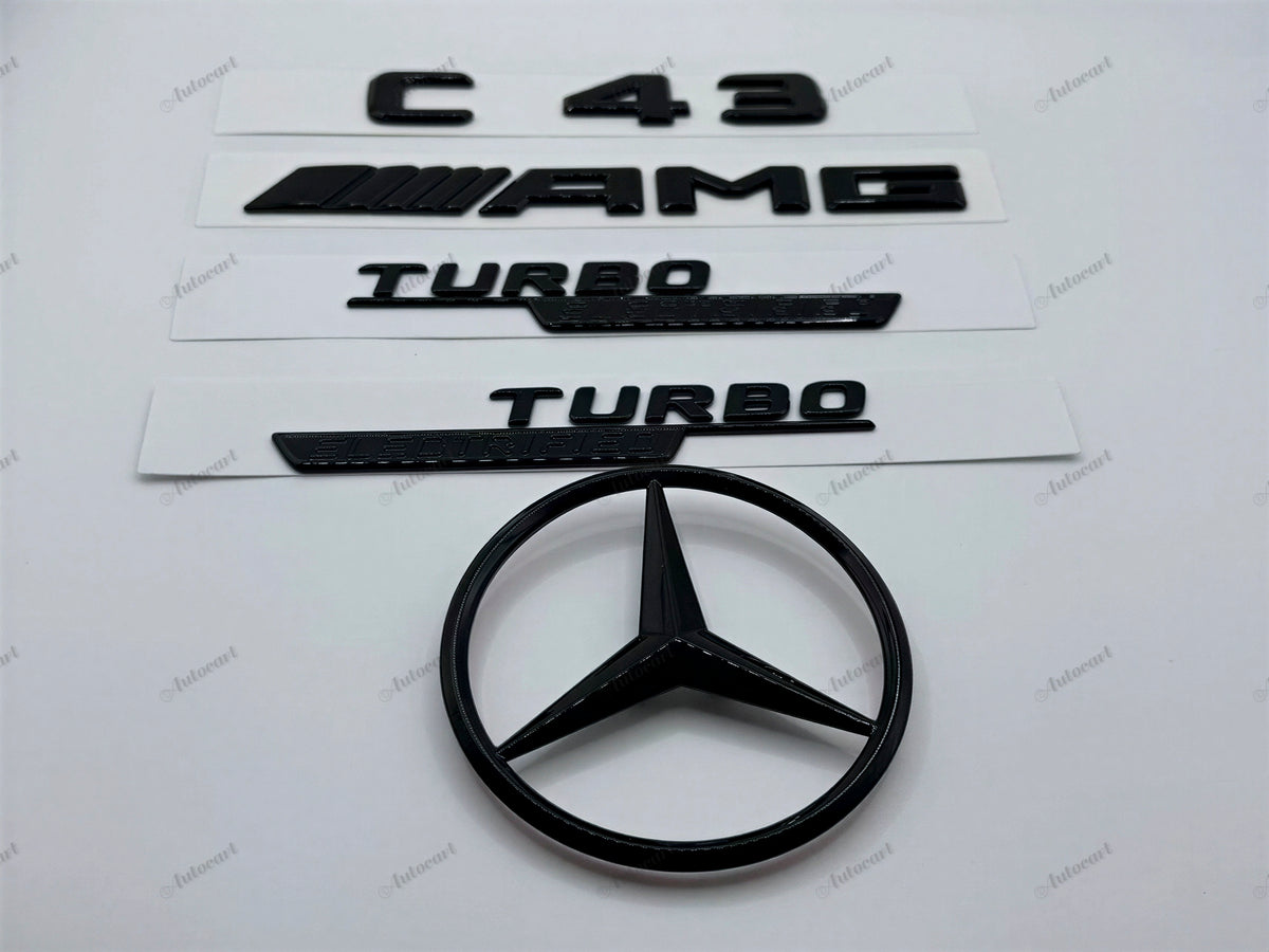 Gloss black C43 AMG Turbo Electrified star trunk emblem badge for W206 2023-2026