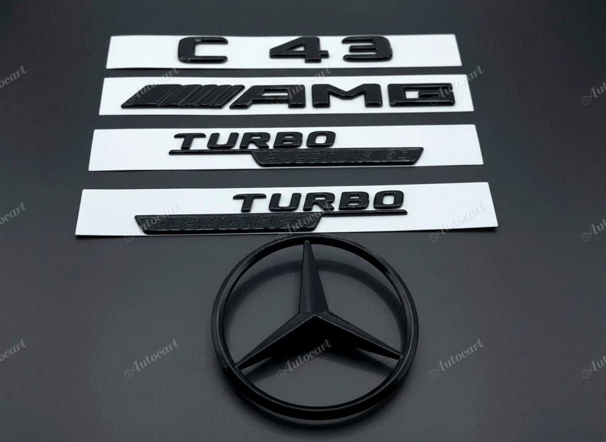 Gloss black C43 AMG Turbo Electrified star trunk emblem badge for W206 2023-2026