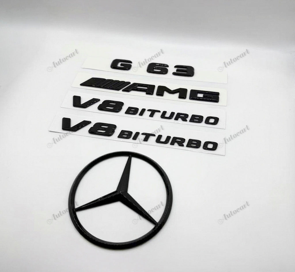Gloss black G63 AMG V8 biturbo star trunk emblem badge W463 series 2011-2024